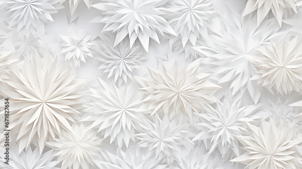 A delicately embossed snowflake pattern graces the surface of white paper, adding an exquisite touch to its texture and structure. SEAMLESS PATTERN. SEAMLESS WALLPAPER. A delicately embossed snowflake pattern graces the surface of white paper, adding an exquisite touch to its texture and structure. SEAMLESS PATTERN. SEAMLESS WALLPAPER.