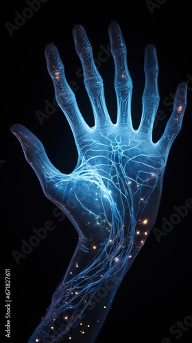 A striking close-up image captures the intricate details of an alien's hand, where instead of fingers, slender, bioluminescent tendrils gently sway in the air