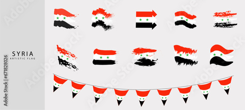 Syrian flag. Brushed stroke graphic design. Syria flag collection.