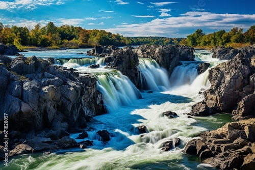 magnificent cascade along Potomac river. Generative AI