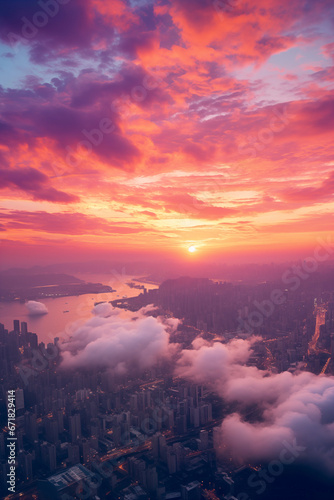 bird's eye cityscape at sunset, with clouds: Kingsbury photo