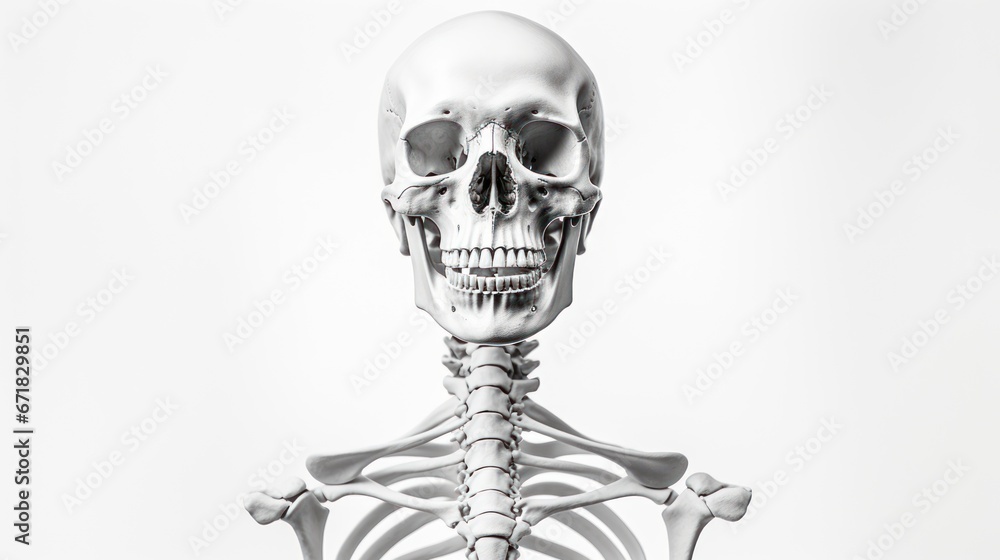 Human skull on a white background front view. Head bones and skeleton. Human anatomy and structure of the human head. For medical and scientific educational books, articles, magazines, posters. Human skull on a white background front view. Head bones and skeleton. Human anatomy and structure of the human head. For medical and scientific educational books, articles, magazines, posters.