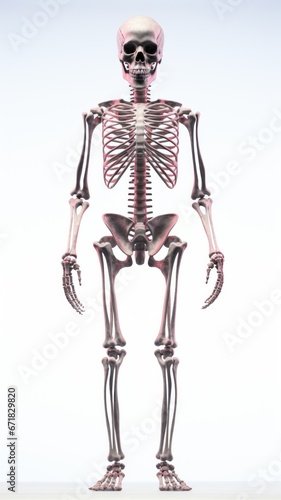 Full length human skeleton on a white background. Human anatomy and structure of the human body. For medical brochures, articles, books and other scientific and educational sources. © Jafree