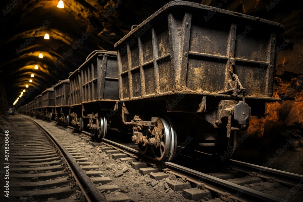 Coal-carrying train carriages. Generative AI