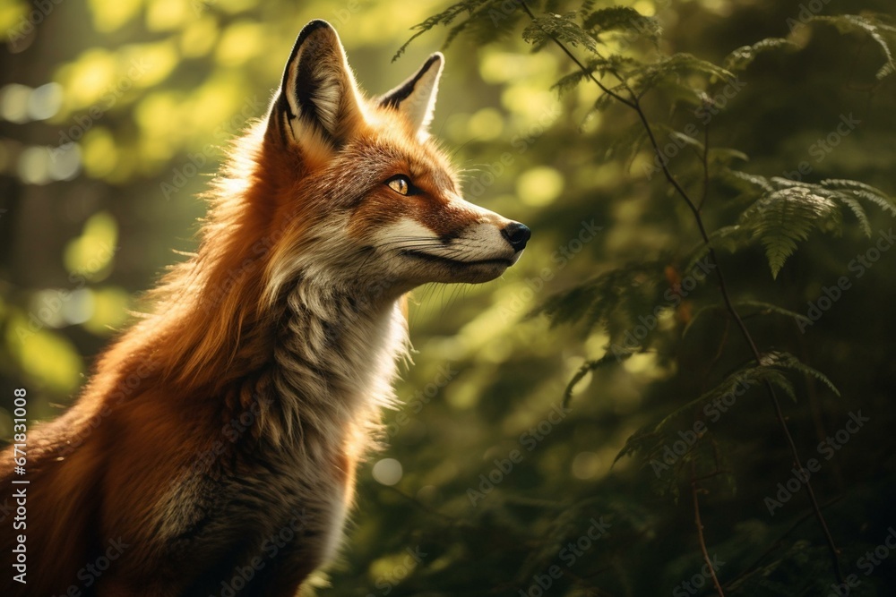 red fox amidst trees. Generative AI