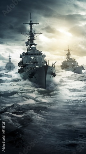 warship in the turbulent sea