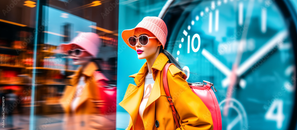 Obraz premium Woman shopping. Stylish glamorous young enjoying shopping at a mall or boutique. Consumerism, shopping, sale and lifestyle concept