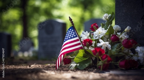view of the american flag with flowers