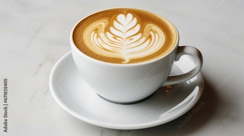 Steaming cup of latte art on a white background, evoking the aroma and freshness of morning coffee. Perfect for coffee lovers and enthusiasts Steaming cup of latte art on a white background, evoking the aroma and freshness of morning coffee. Perfect for coffee lovers and enthusiasts