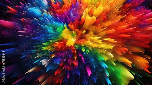 Colorful, explosive abstract background with vibrant splattered paint, dynamic and hyper-realistic. A high-resolution, vivid and energetic digital art with sharp focus
