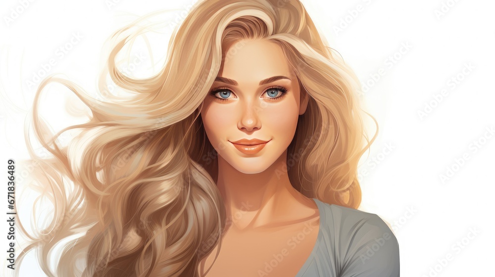 Young woman with blue eyes and golden hair, radiating confidence and joy. Her captivating smile and sharp focus make her stand out Young woman with blue eyes and golden hair, radiating confidence and joy. Her captivating smile and sharp focus make her stand out