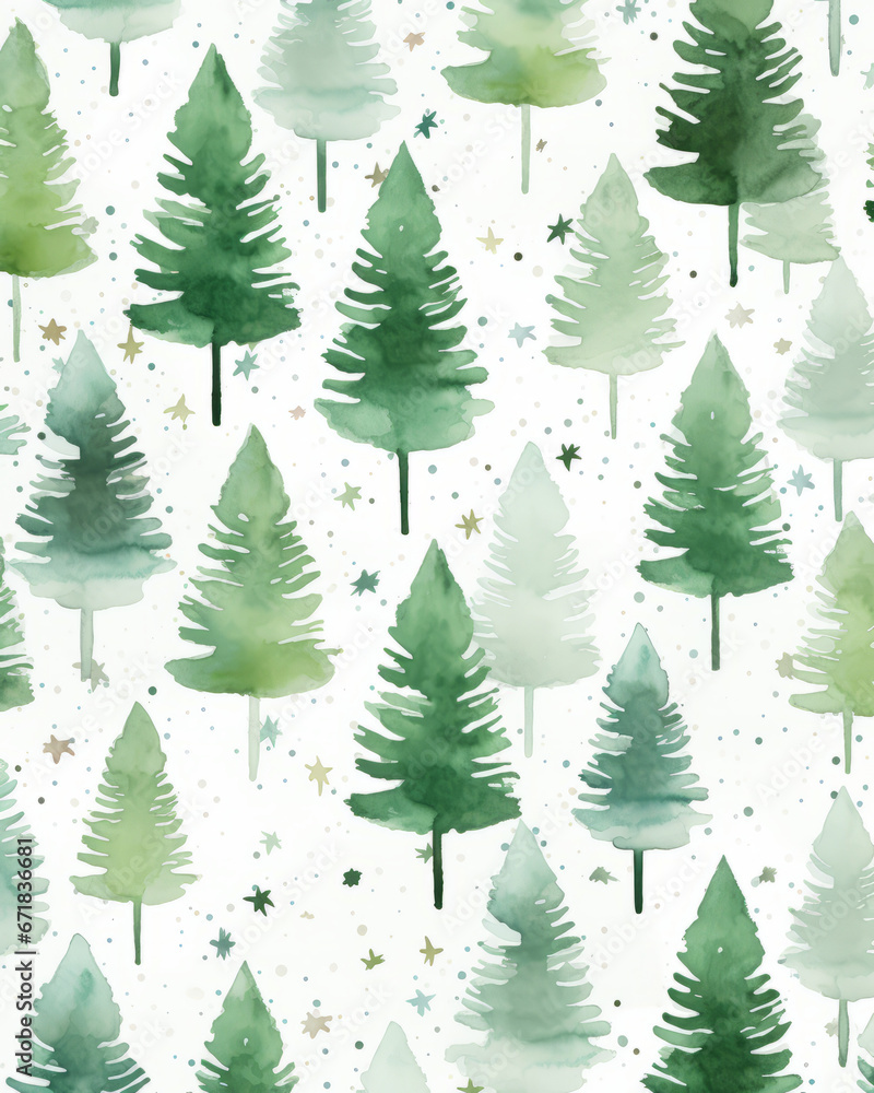 Christmas trees watercolor floral pine pattern paper background