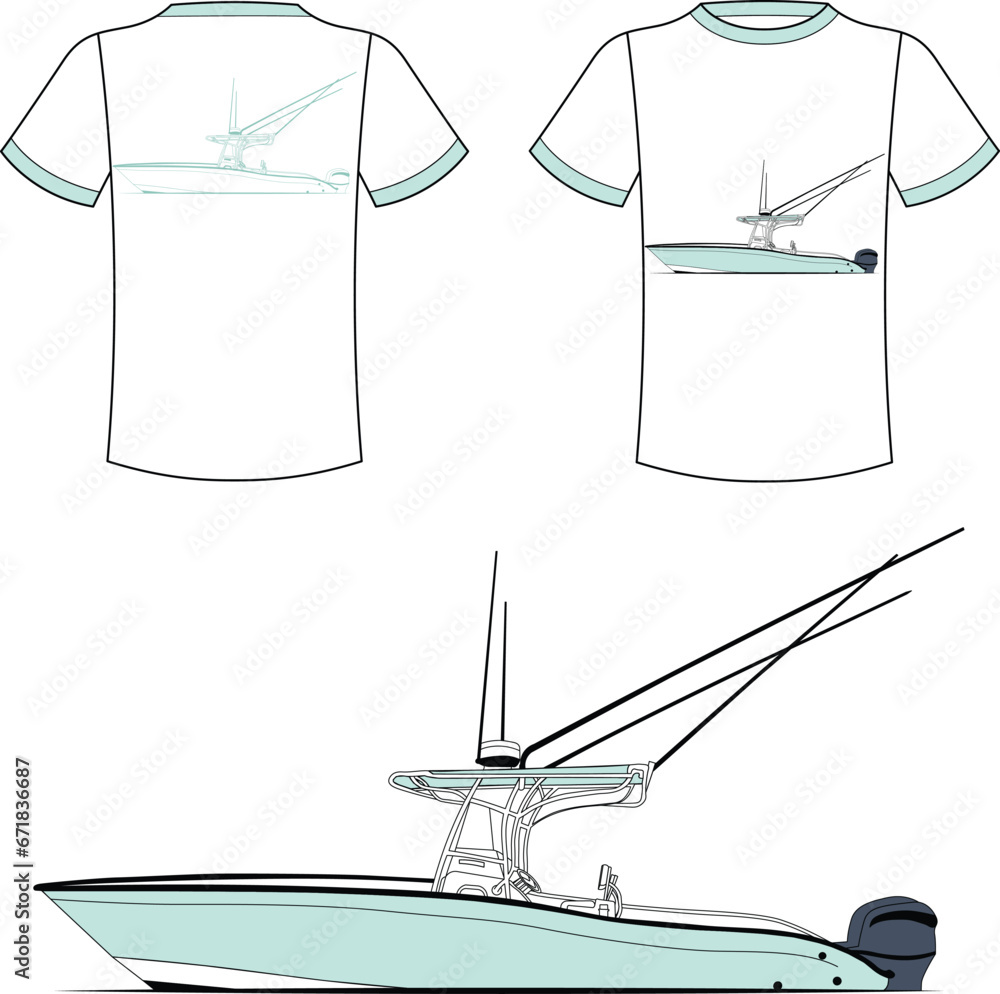 Fototapeta premium Fishing Boat Vector Line Art Boat One Color Boat Illustration 