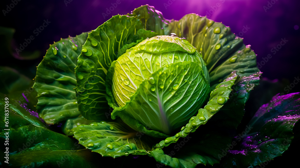 Fototapeta premium Cabbage head with leaves nibbled by pests.