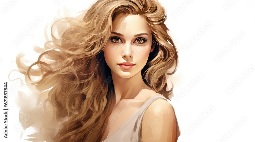 Portrait of a young woman with long, flowing hair and a serene expression. Soft, natural lighting highlights her beauty, conveying a sense of peace, tranquility, and elegance Portrait of a young woman with long, flowing hair and a serene expression. Soft, natural lighting highlights her beauty, conveying a sense of peace, tranquility, and elegance