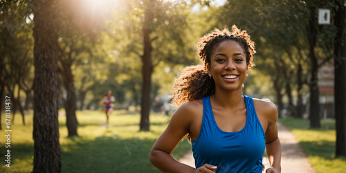 Portrait of a beautiful African American girl jogging in the park