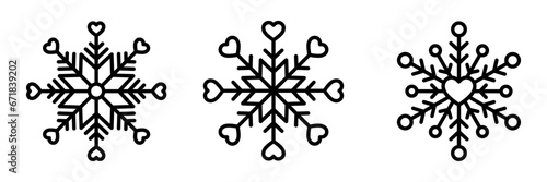 Snowflake outline icons vector set. Graphics Design elements for Valentine's day, Christmas or New year decorations. Editable Stroke Vector 