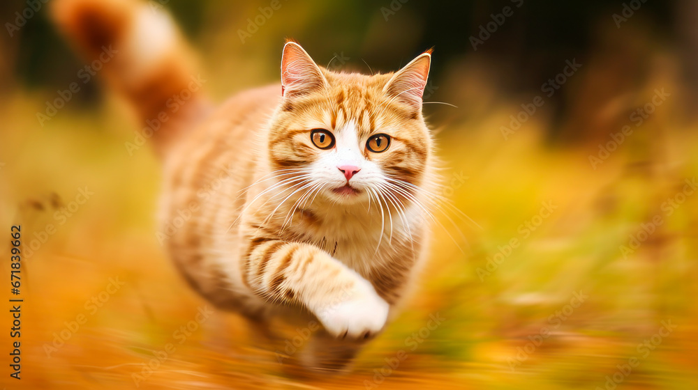 Fast running cat with motion blur effect.
