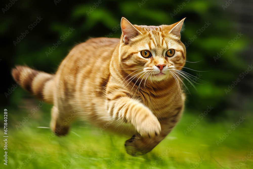 Fast cat sprinting alone with motion blur effect.