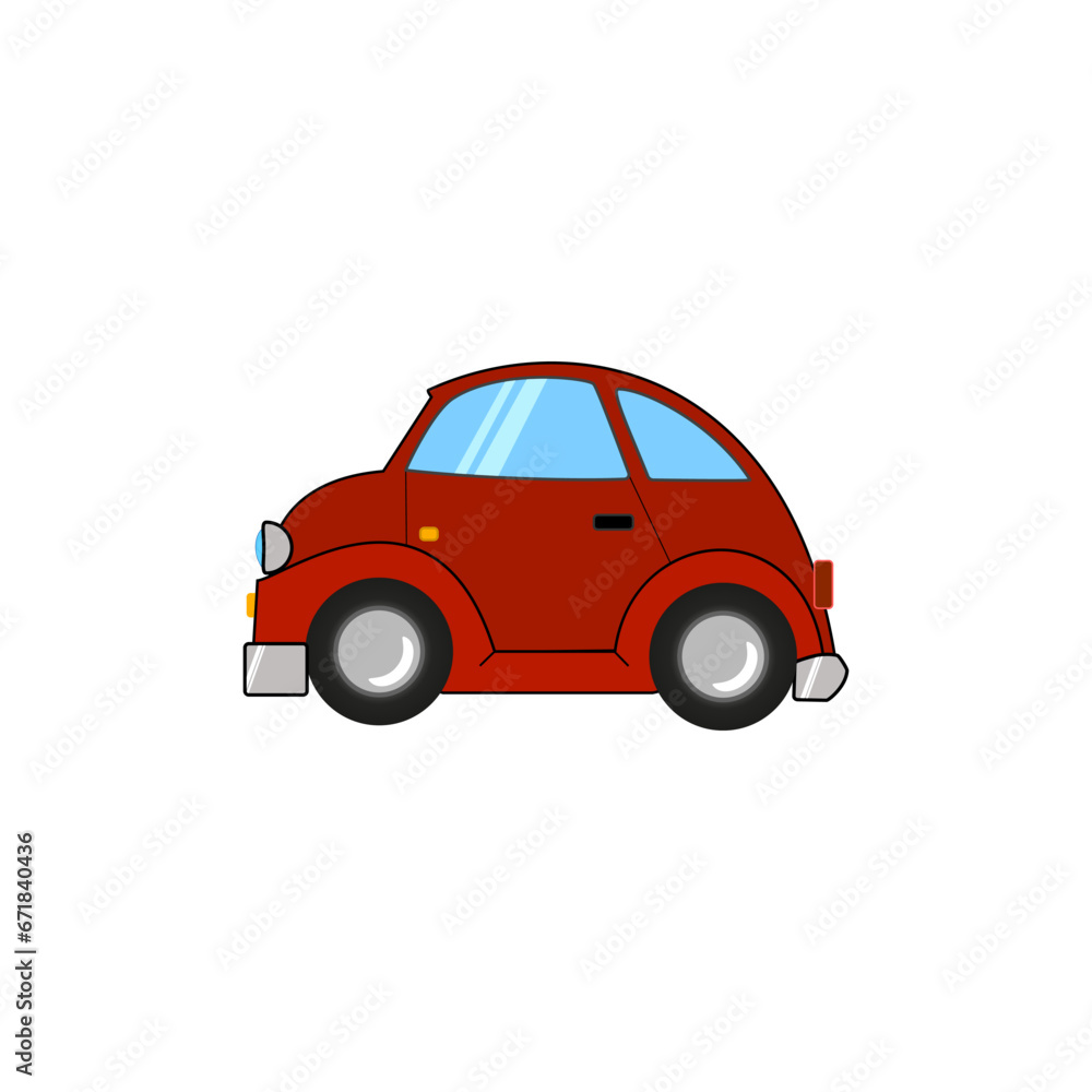 Toy red car on a white background. Cartoon Vector illustration. EPS 10. Red small car sticker