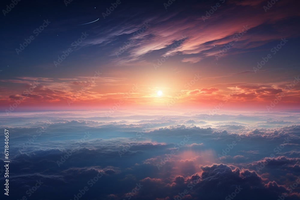 A dreamlike sunrise over the Earth's surface. Generative AI