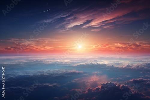 A dreamlike sunrise over the Earth's surface. Generative AI © Delphine