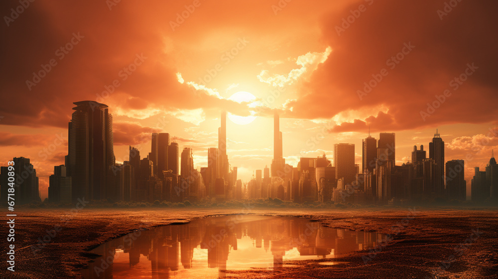 sunset panorama with city skyline