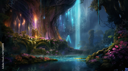 fantasy landscape. magic forest and magic neon lights. © Daniel