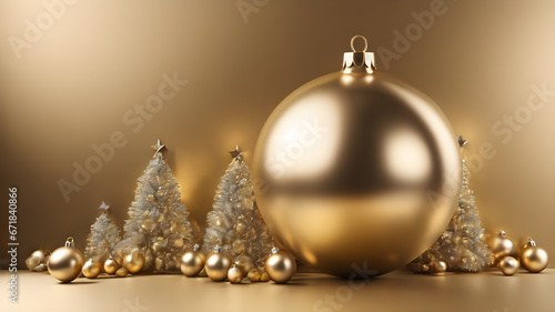 gold background with christmas tree decoration  Winter themed home decor  golden christmas balls