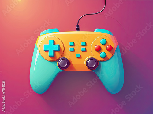 Illustrated Video Game Controller Yellow Teal Gradiant Background Wallpaper.