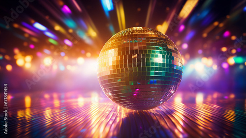  disco ball with glowing neon effects.