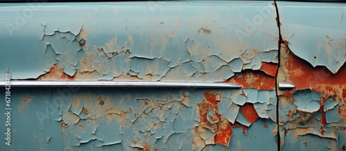 Cracked and peeling paint on an aged vehicle seen in a closeup view