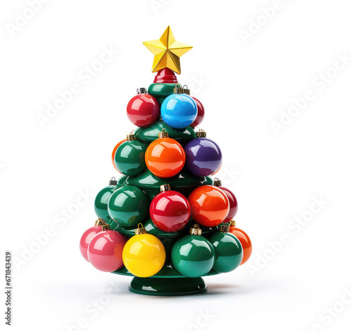 Beautiful decorated snowed in christmas tree on white Generative AI technology