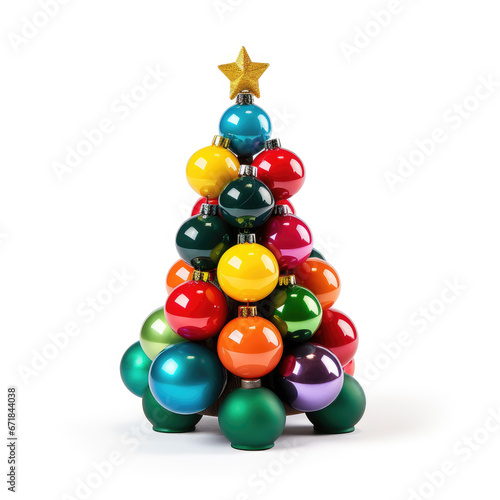 Beautiful decorated snowed in christmas tree on white Generative AI technology