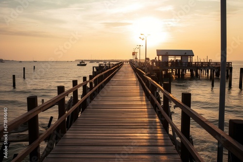 A pier on the beach  with a warm and welcoming atmosphere. Generative AI