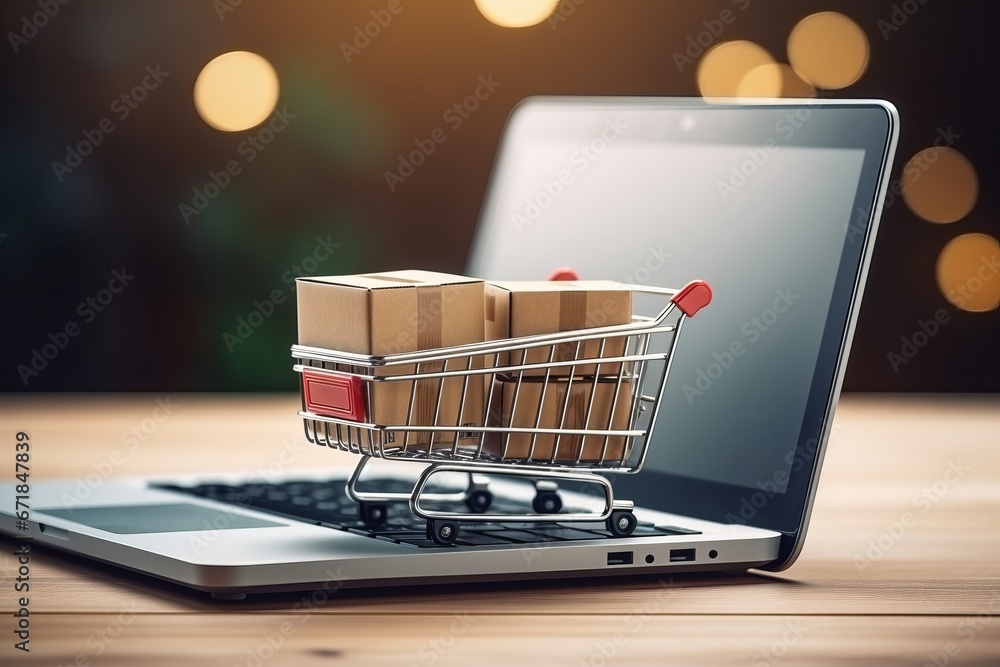 shopping cart on laptop shopping cart on laptop
