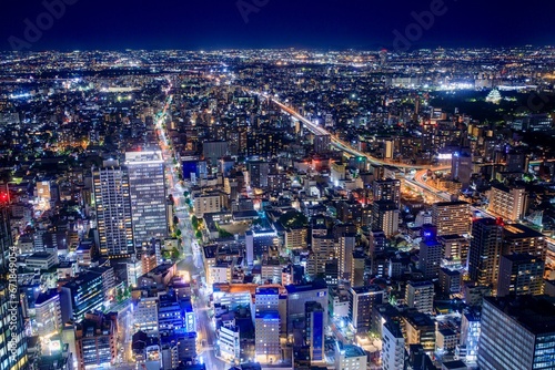 名古屋市、ミッドランドスクエアから眺める名古屋の夜景（名古屋城方面）