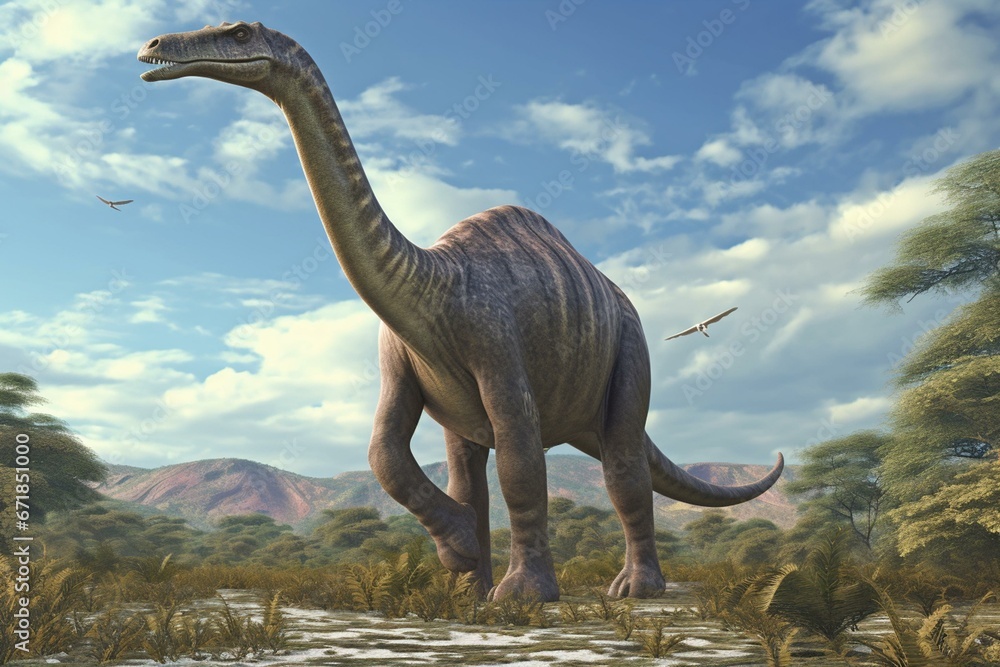3D depiction of Argentinosaurus in the Cretaceous period. Generative AI ...
