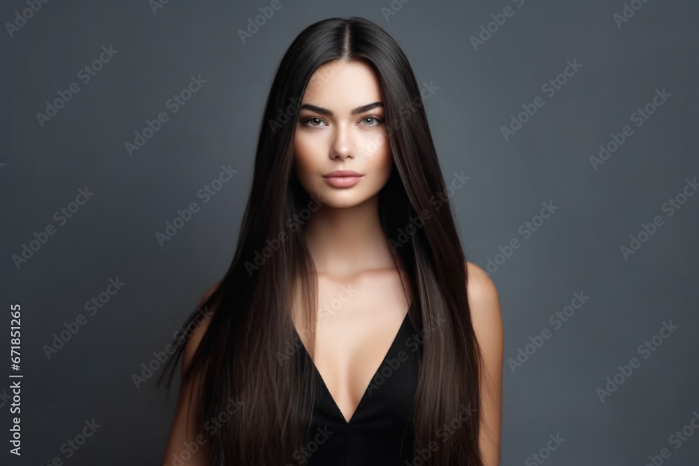 Portrait of Beautiful Brunette Woman with Long Straight Hair. Copy Space Portrait of Beautiful Brunette Woman with Long Straight Hair. Copy Space