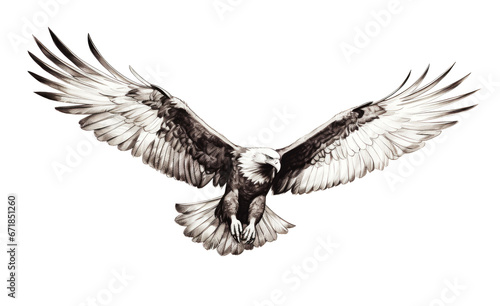 Eagle in Black and White Retro Graphic Isolated on White Background