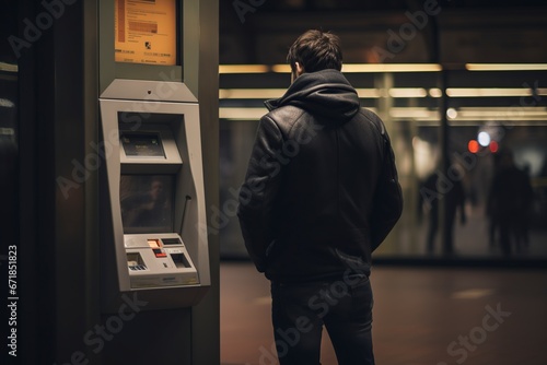 man using an ATM in the subway