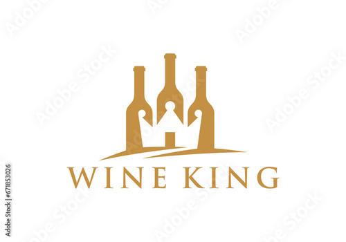 wine king logo, wine bottle and house design concept, symbol for drink, restaurant, bar, cafe icon vector