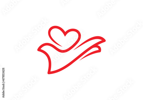 hand and love logo, give heart simple abstract line art vector design