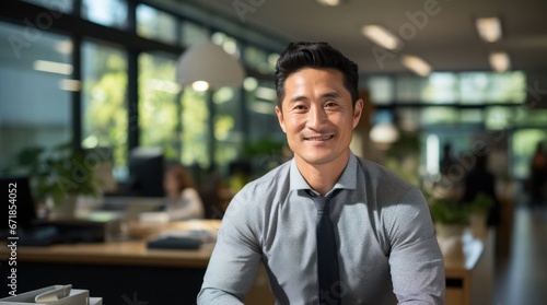 Asian Man Receptionist Employee Attractive Backdrop Generative AI