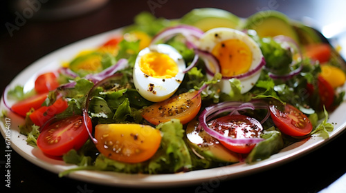 A beautifully composed salad with fresh, colorful ingredients.