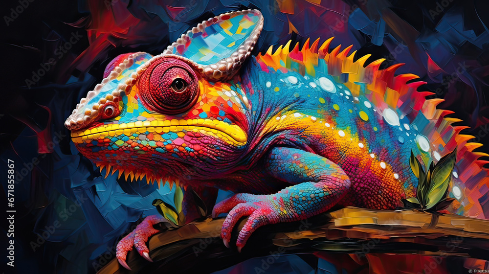 Chameleons seamlessly transitioning into vibrant elegant form Ai Generative

