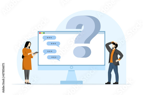 FAQ concept, Characters have questions. Frequently asked questions, customer support, useful information, guides, frequently asked questions. Online information center. flat vector illustration.