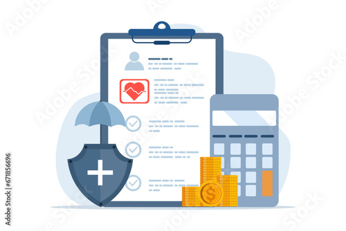 Health insurance concept, health insurance, protection concept, umbrella, health service, insurance agent, health insurance policy and medical savings plan. flat vector illustration on background.