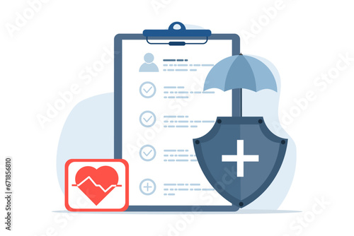 Healthcare concept, healthcare program, protection concept, umbrella, healthcare, budget for healthcare and medical savings plan. flat vector illustration on background.