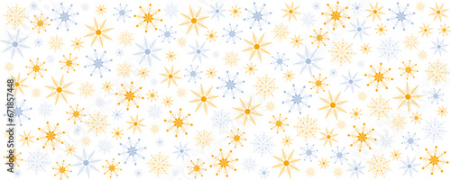 Christmas background made of blue and gold snowflakes for the design of cards, posters, banners, placards, flyers. Vector illustration.